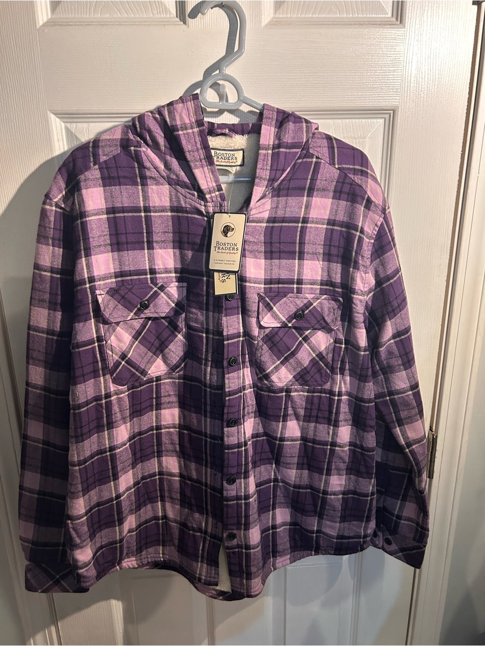 Boston Traders Purple Plaid Hooded Flannel Shaket